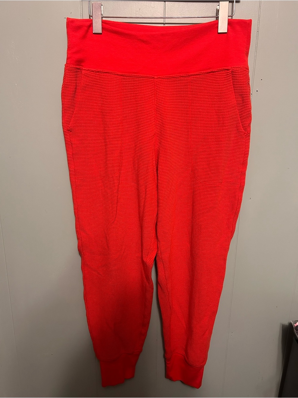 Athleta Vibrant Red High-Waist Textured Sweatpants